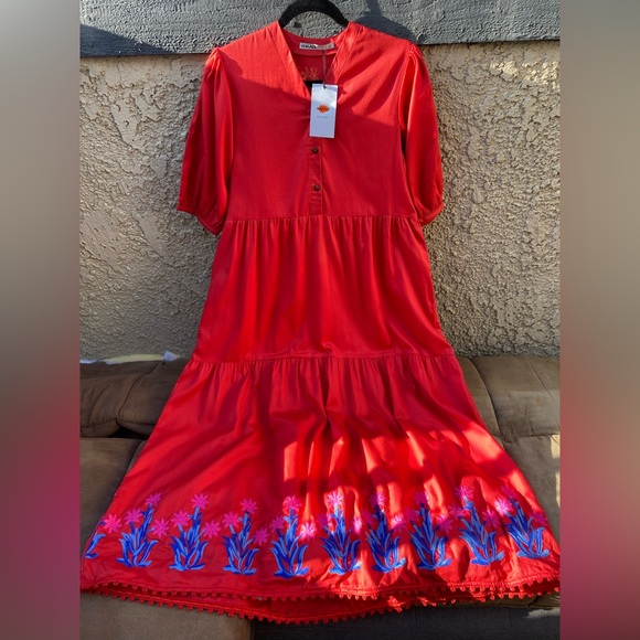 KHAADI Red Floral Embroidered Dress - Picture 1 of 5